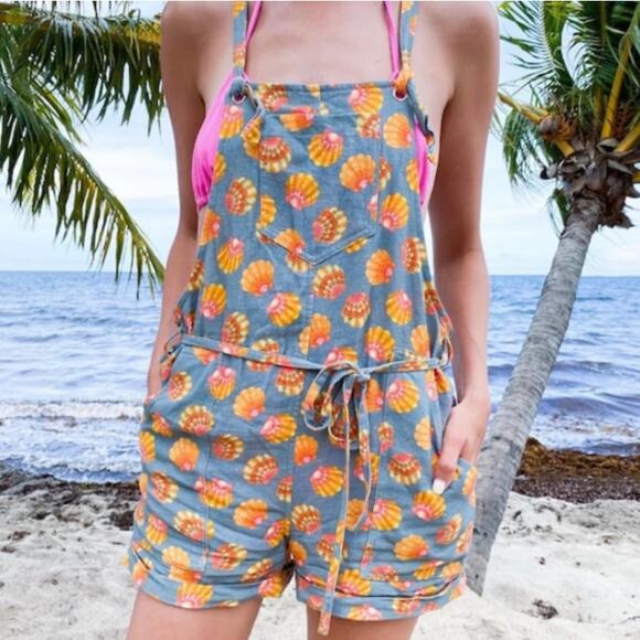 Crescent Creepers Romper Overalls Shorts Hawaiian Sunrise Sea Shell XL - Picture 1 of 12